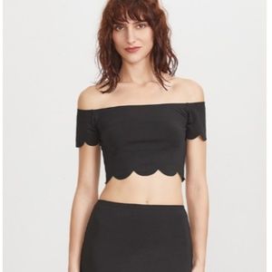 Scallop Edge Off The Shoulder Crop Top With Skirt